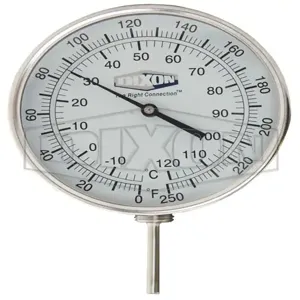 DIXON 52025064 Bi-Metal Thermometer, Adjustable Angle, 5 Inch Face, 2.5 Inch Stem | BX6RLC