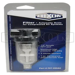 DIXON F07-200AC Frl Carded Miniature Filter, Automatic Drain, 24 Scfm Flow, 1/4 Inch Port | BX7EKB