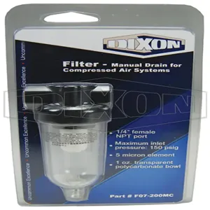 DIXON F07-200MC Frl Carded Miniature Filter, 24 Scfm Flow, 125 Deg. F Max. Temp., 1/4 Inch Port | BX7EKD