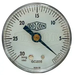 DIXON GC205 Vacuum Gauge, 2 Inch Face and 1/4 Inch Center Back Mount | AL2EGV