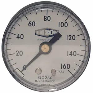 DIXON GC230 Standard Dry Gauge, 2 Inch Face, 1/4 Inch Center Back Mount, 0-160 PSI | AK2TNU