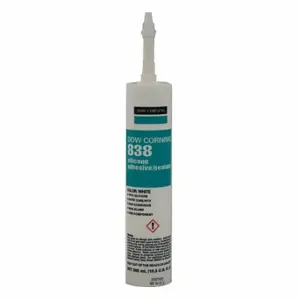 DOW CORNING 2227819 Silicone Adhesive Sealant, 838, White, 10 Oz, Cartridge, 301% To 500% Elongation Range | CP3UAQ 53DC43