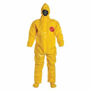 DUPONT BR128TYL3X0002BN Hooded Chemical Resistant Coveralls, Tychem 9000, Taped Seam, Yellow, 3XL, 2 PK | CP3WKF 38D953