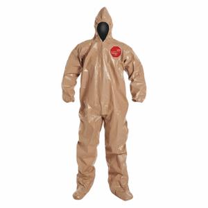 DUPONT C3122TTNMD000600 Hooded Chemical Resistant Coveralls, Tychem 5000, Light Duty, Taped Seam, Tan, M, 6 PK | CP3WGJ 4LTY8