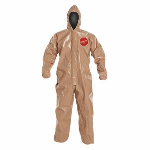 DUPONT C3127TTNSM000600 Hooded Chemical Resistant Coveralls, Tychem 5000, Light Duty, Taped Seam, Tan, S, B | CP3WGQ 29ER44