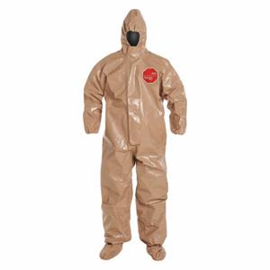 DUPONT C3128TTNXL0006BN Hooded Chemical Resistant Coveralls, Tychem 5000, Taped Seam, Tan, XL, Elastic Cuff | CP3WPP 38D991