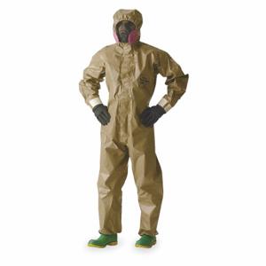 DUPONT C3185TTNSM000600 Hooded Chemical Resistant Coveralls, Tychem 5000, Light Duty, Taped Seam, Tan, S, B | CP3WGR 29ER83