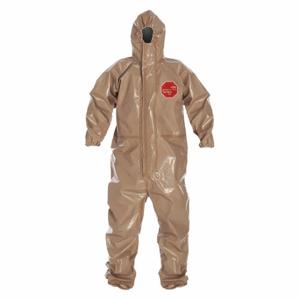 DUPONT C3198TTNLG000600 Hooded Chemical Resistant Coveralls, Tychem 5000, Light Duty, Taped Seam, Tan, L, B | CP3WGH 29ET01