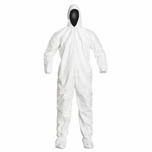 DUPONT IC105SWHMD0025CS Hooded Chemical Resistant Coveralls, Tyvek IsoClean, Light Duty, Serged Seam, M, 25 PK | CP3WLL 25RR07