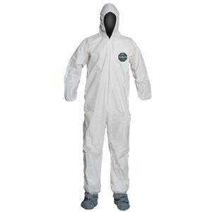 DUPONT NB122SWH5X002500 Hooded Disposable Coveralls, Microporous Film Laminate, Light Duty, Serged Seam, White | CP3WWE 49JU21