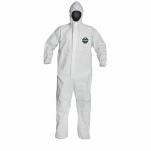 DUPONT NB127SWH5X002500 Hooded Disposable Coveralls, Microporous Film Laminate, Light Duty, Serged Seam, White | CP3WWL 49JU39