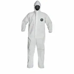 DUPONT NB127SWHLG002500 Hooded Disposable Coveralls, Microporous Film Laminate, Light Duty, Serged Seam, White, L | CP3WWN 49JU34