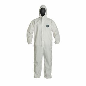 DUPONT NG127SWHLG0025NP Hooded Disposable Coveralls, Microporous Film Laminate, Heavy Duty, Serged Seam, White, L | CP3WVZ 4LUL1
