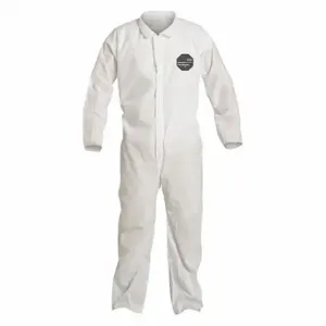 DUPONT PB120SWHXL002500 Collared Disposable Coverall, SMS, Light Duty, Serged Seam, White, Dupont ProShield 10 | CP3VPC 40L008