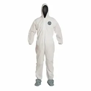 DUPONT PB122SWHMD002500 Hooded Disposable Coveralls, SMS, Light Duty, Serged Seam, White, Dupont ProShield 10, M | CP3WXT 40L020