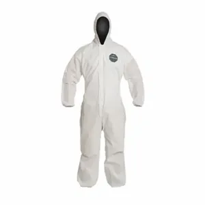 DUPONT PB127SWHLG002500 Hooded Disposable Coveralls, SMS, Light Duty, Serged Seam, White, Dupont ProShield 10, L | CP3WXQ 40L049