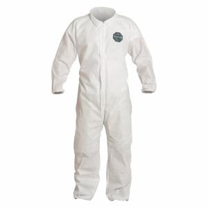 DUPONT PB125SWH2X002500 Collared Disposable Coverall, SMS, Light Duty, Serged Seam, White, Dupont ProShield 10 | CP3VPH 40L037