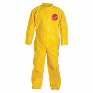 DUPONT QC120BYLMD001200 Collared Chemical Resistant Coverall, Light Duty, Bound Seam, Yellow, M | CP3VTQ 4LTZ5