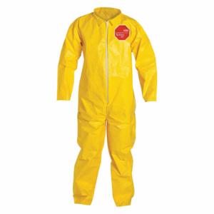 DUPONT QC120SYLMD001200 Collared Chemical Resistant Coverall, Light Duty, Serged Seam, Yellow, 12 Pack | CP3VUC 4LUD2