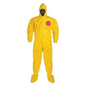 DUPONT QC122BYLMD001200 Hooded Chemical Resistant Coveralls, Tychem 2000, Light Duty, Bound Seam, Yellow, M | CP3WCQ 4LUA2