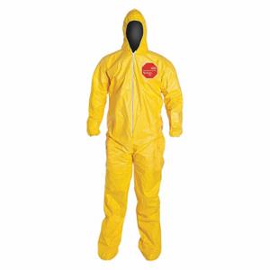 DUPONT QC122SYLXL001200 Hooded Chemical Resistant Coveralls, Tychem 2000, Light Duty, Serged Seam, Yellow, XL | CP3WDA 4LUE1