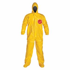 DUPONT QC122TYL2X000400 Hooded Chemical Resistant Coveralls, Tychem 2000, Light Duty, Taped Seam, Yellow, 2XL | CP3WNU 29EV73