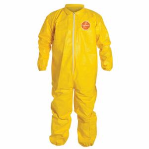 DUPONT QC125SYLMD001200 Collared Chemical Resistant Coverall, Light Duty, Serged Seam, Yellow, 12 Pack | CP3VTT 4LUE5