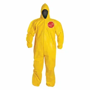 DUPONT QC127BYL2X001200 Hooded Chemical Resistant Coveralls, Tychem 2000, Light Duty, Bound Seam, Yellow, 2XL | CP3WCF 4LUC8