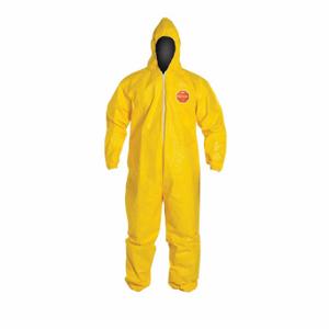 DUPONT QC127SYLLG001200 Hooded Chemical Resistant Coveralls, Tychem 2000, Light Duty, Serged Seam, Yellow, L | CP3WCX 4LUF3