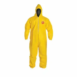 DUPONT QC127SYL3X001200 Hooded Chemical Resistant Coveralls, Tychem 2000, Light Duty, Serged Seam, Yellow, B | CP3WCU 4LUF6