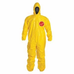 DUPONT QC127TYL5X000400 Hooded Chemical Resistant Coveralls, Tychem 2000, Light Duty, Taped Seam, Yellow, 5XL | CP3WDR 29EW16