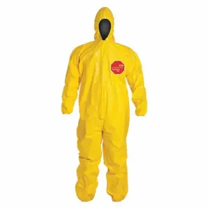 DUPONT QC127TYL4X000400 Hooded Chemical Resistant Coveralls, Tychem 2000, Light Duty, Taped Seam, Yellow, 4XL | CP3WDN 6RRE7