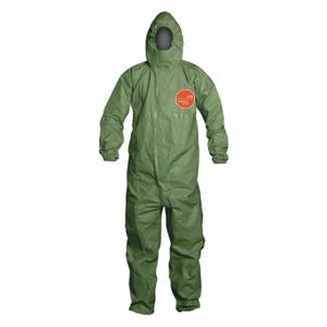DUPONT QS127TGRMD000400 Hooded Chemical Resistant Coveralls, Tychem 2000, Light Duty, Taped Seam, Green, M | CP3WDH 403R59