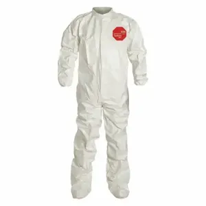 DUPONT SL121TWHLG000400 Collared Chemical Resistant Coverall, Light Duty, Taped Seam, White, L, 4 Pack | CP3VUT 29EW81