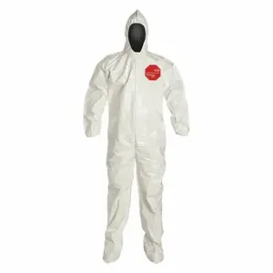 DUPONT SL122BWHXL001200 Hooded Chemical Resistant Coveralls, Tychem 4000, Light Duty, Bound Seam, White, XL | CP3WEX 4LUJ4