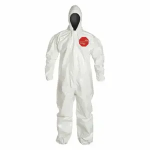 DUPONT SL127TWHMD000600 Hooded Chemical Resistant Coveralls, Tychem 4000, Light Duty, Taped Seam, White, M, B | CP3WFG 4LUH5