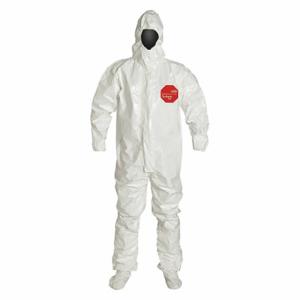 DUPONT SL128TWHMD000600 Hooded Chemical Resistant Coveralls, Tychem 4000, Light Duty, Taped Seam, White, M, 6 PK | CP3WFF 29EX05