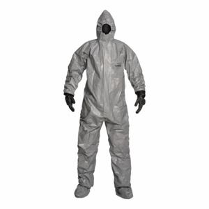 DUPONT TF186TGY4X0006PI Hooded Coveralls, Tychem 6000, Light Duty, Taped Seam, Gray, 4XL, 6 PK | CP3WLW 46TY20