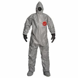 DUPONT TF199TGYMD0006WG Hooded Chemical Resistant Coveralls, Tychem 6000, Light Duty, Taped Seam, Gray, M, B | CP3WHY 55GX50
