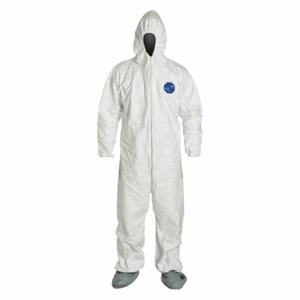 DUPONT TY122SWHMD0025NF Hooded Chemical Resistant Coveralls, Tyvek 400, Serged Seam, White, Dupont, M | CP3WPH 25RP84