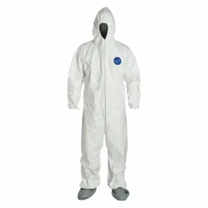 DUPONT TY122SWH4X0025VP Hooded Disposable Coveralls, Tyvek 400, Serged Seam, White, Dupont, 4XL, Elastic Cuff | CP3WZP 30F350