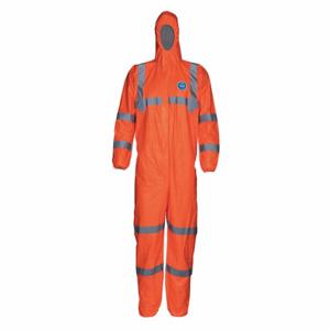 DUPONT TY127SHV5X0025XC Hooded Disposable Coveralls, Tyvek 400, Light Duty, Serged Seam, High Visibility Orange | CP3WYD 55FJ70
