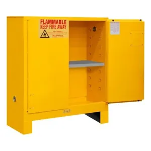 DURHAM MANUFACTURING 1030ML-50 Flammable Storage Cabinet With Leg, Manual, 2 Door, 30 Gallon, Yellow | CF6JEH