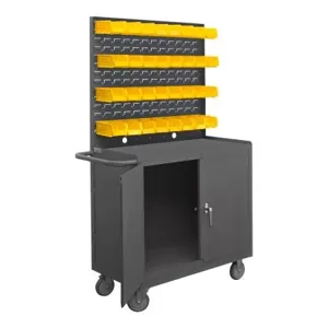 DURHAM MANUFACTURING 2210A-32B-LU-95 Mobile Bench Cabinet, 1 Shelf, 32 Yellow Bin, Size 18-3/8 x 42-1/4 x 66-7/8 Inch | AD6RKX 49Y085