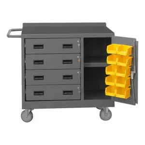 DURHAM MANUFACTURING 2211-DLP-RM-10B-95 Mobile Bench Cabinet, 10 Yellow Bin, Size 18-1/4 x 42-1/8 x 36-3/8 Inch | CF6JJR