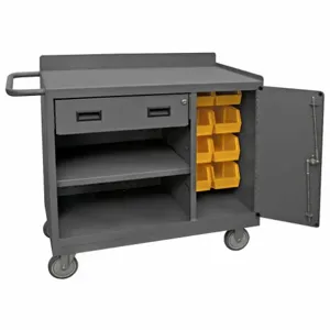 DURHAM MANUFACTURING 2212A-BLP-8B-LU-95 Mobile Bench Cabinet, 8 Yellow Bin, Size 18-1/4 x 42-1/8 x 36-3/8 Inch | AD6RKU 49Y082