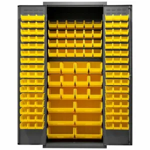 DURHAM MANUFACTURING 2500-138B-95 Industrial Cabinet, 16 Gauge, 138 Bin, Height 84 Inch, Yellow | AH6RLP 36EZ70