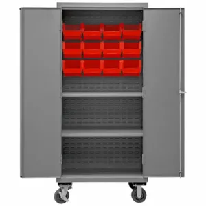 DURHAM MANUFACTURING 2501M-BLP-12-2S-1795 Mobile Cabinet, 16 Gauge, 12 Bin, Red | AH6RJY 36EZ32