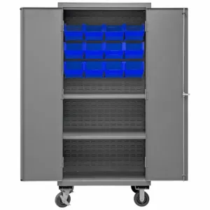 DURHAM MANUFACTURING 2501M-BLP-12-2S-5295 Mobile Cabinet, 16 Gauge, 12 Bin, Blue | AH6RJZ 36EZ33