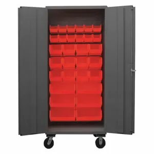 DURHAM MANUFACTURING 2501M-BLP-30-1795 Mobile Cabinet, 16 Gauge, 30 Bin, Red | AH6RKB 36EZ35